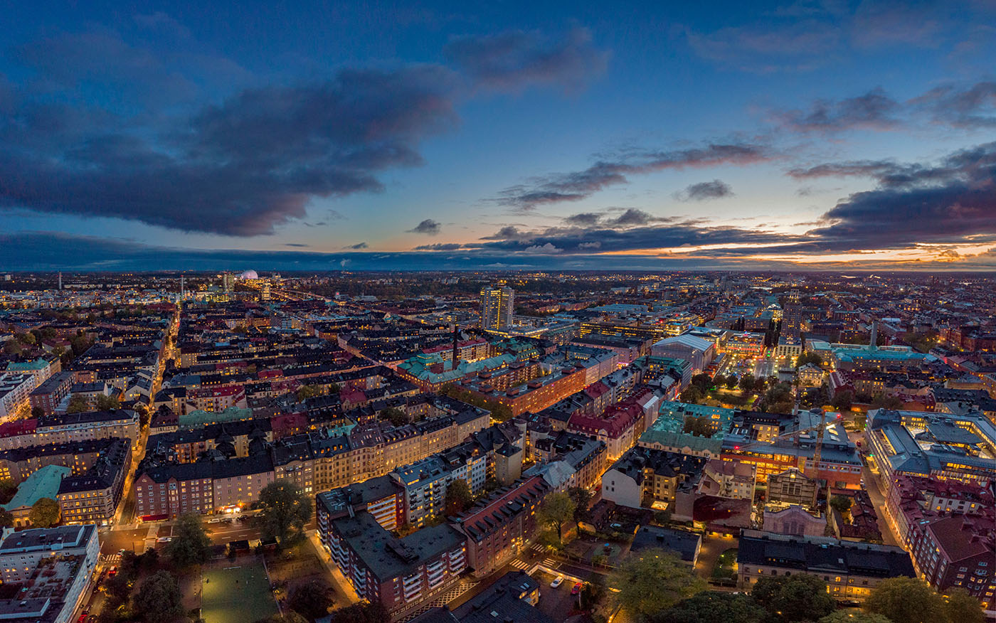 Utsikt över Södermalm, drönarfoto.