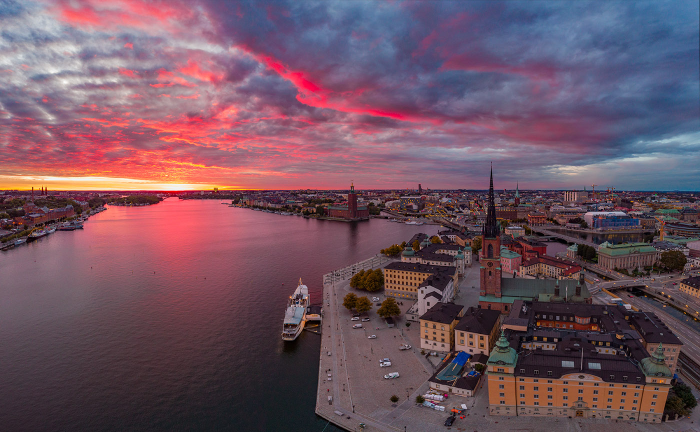 Beautiful sunset over Riddarholmen wider view.